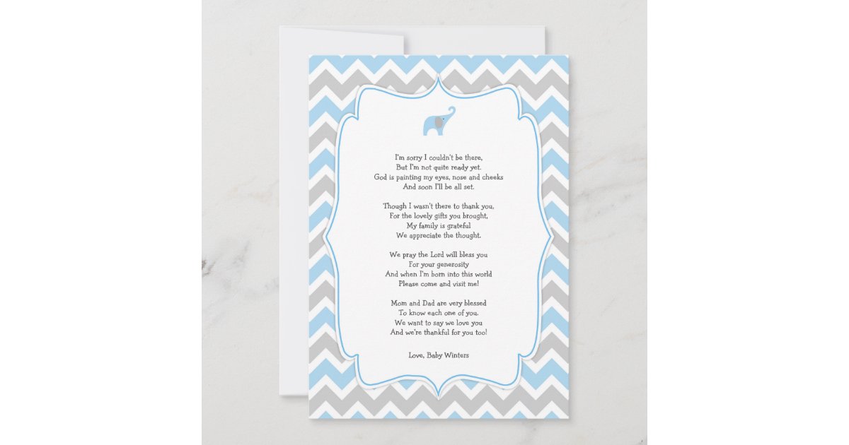 Baby Shower Poem Thank You Notes Blue Elephant Zazzle Com
