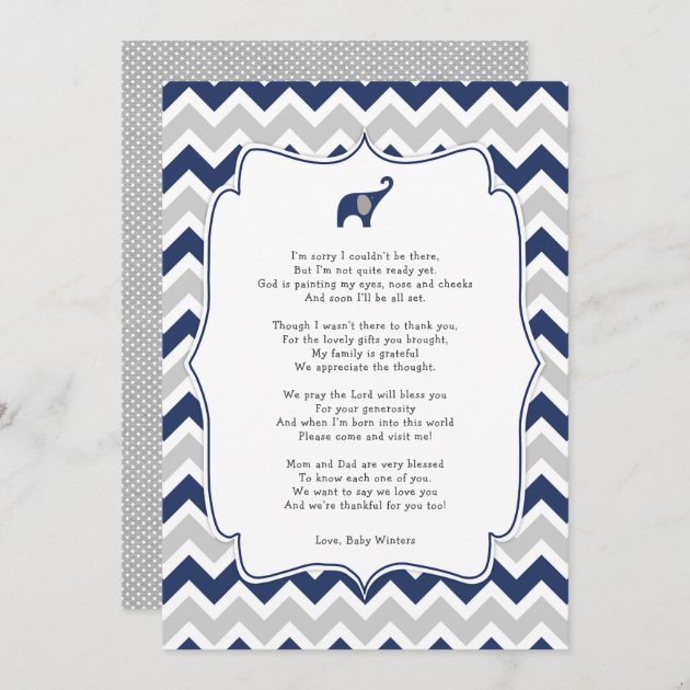Navy Blue & Grey Chevron Elephant Thank You Card Printable 