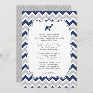 Baby shower poem thank you notes, navy elephant invitation