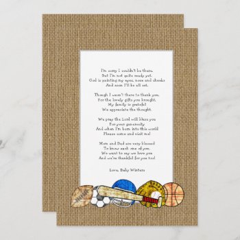 Baby Shower Poem Thank You Notes  Rustic Sports Invitation by lemontreecards at Zazzle