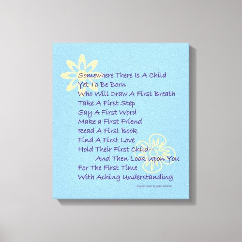 Baby Shower Poem Wrapped Canvas Print Blue