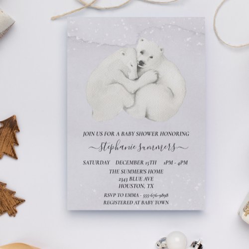 Baby Shower Polar Bear Cubs Winter Watercolor Invitation