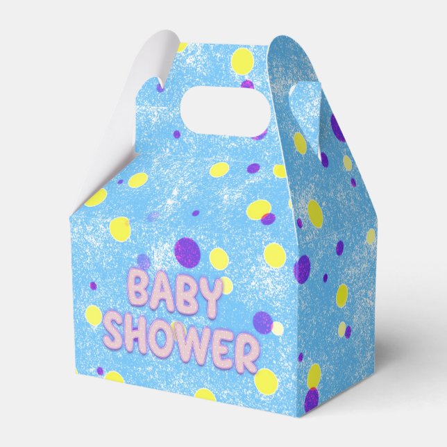 Baby Shower Polka Dot Bubble Letters on Sponge Favor Boxes (Front Side)