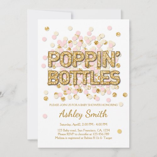 Baby Shower Poppin Bottles Confetti Pink Gold Invitation