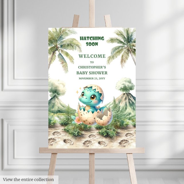 Baby Shower Poster Hatching Soon Blue Dino (Baby Shower Poster Hatching Soon Blue Dino)