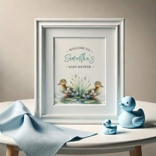 Baby Shower Posters Duck Welcome Sign Blue