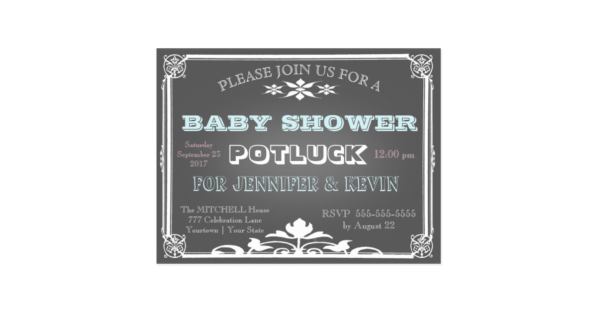 Baby Shower | POTLUCK | Chalkboard Postcard | Zazzle.com