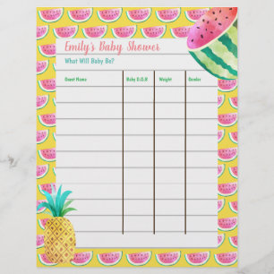 Baby Shower Prediction Game - Fruity Tropical
