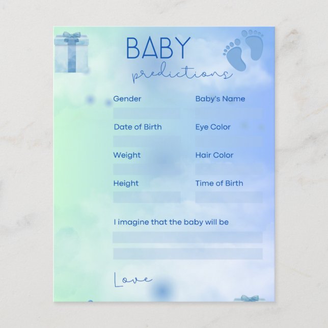 Baby Shower Predictions Game Flyer (Front)