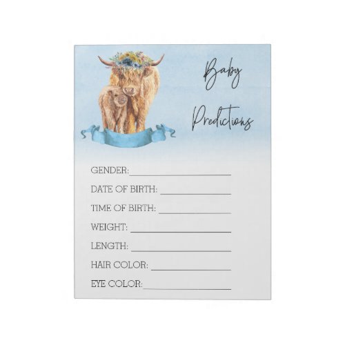 Baby Shower Predictions Game Highland cow Blue  Notepad