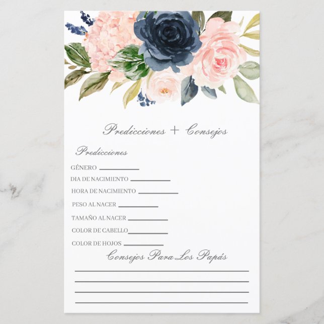 Baby shower predictions in spanish (Front)