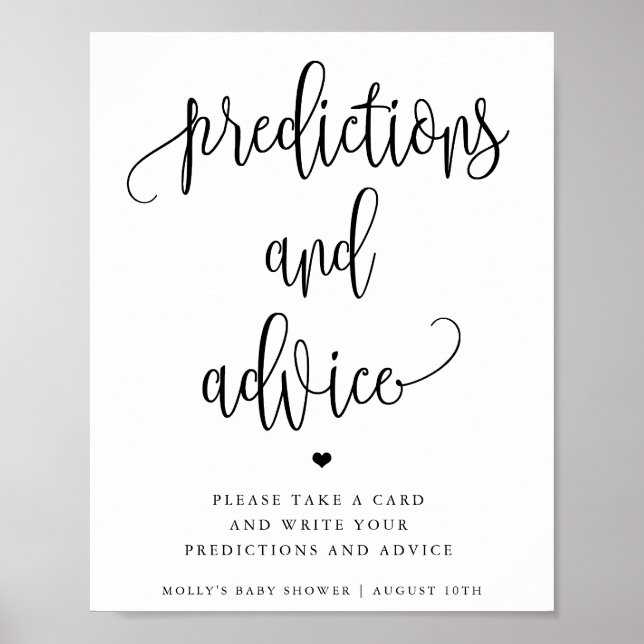 Baby Shower Predictions, Minimalist Calligraphy Poster (Front)