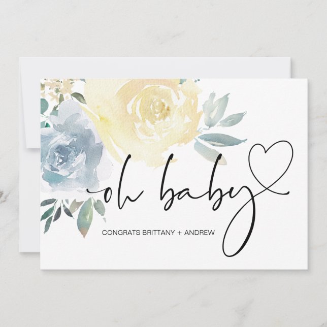 Baby Shower Pregnancy Congratulations Blue Floral Card (Front)