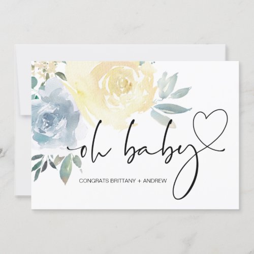 Baby Shower Pregnancy Congratulations Blue Floral Card