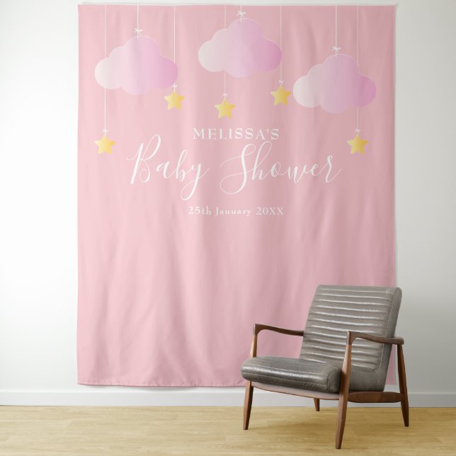 Baby Shower Pretty Pink Photo Booth Backdrop (In Situ)