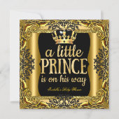 Baby Shower Prince on the way Gold Black Invitation (Front)