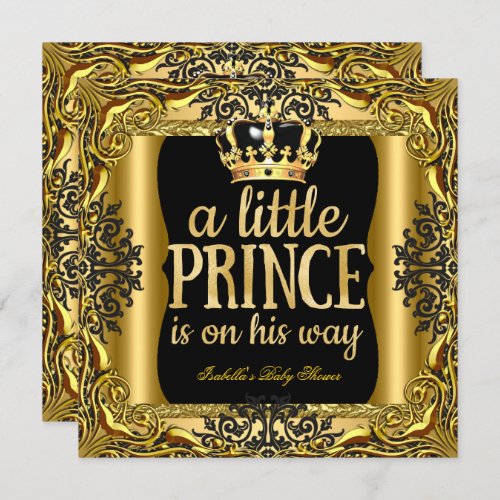 Baby Shower Prince on the way Gold Black Invitation
