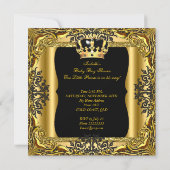 Baby Shower Prince on the way Gold Black Invitation (Back)