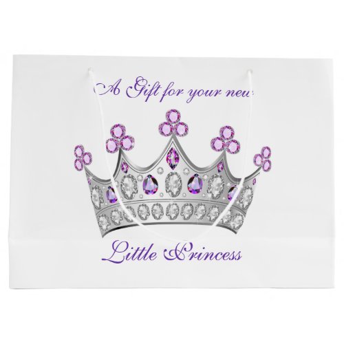 Baby Shower Princess Crown Pink and Purple Large Gift Bag