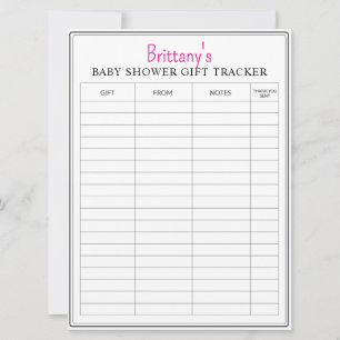 Baby Shower Printable Gift Tracker  Card