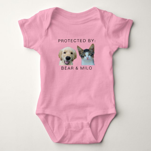 Baby Shower Protected by Pets Custom Dogs and Cats Baby Bodysuit (Front)