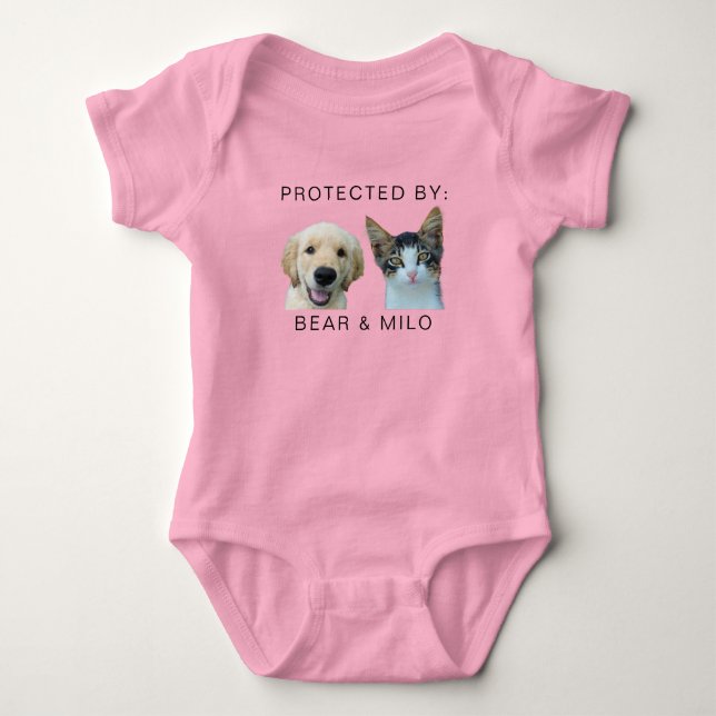 Baby Shower Protected by Pets Custom Dogs and Cats Bodysuit (Front)