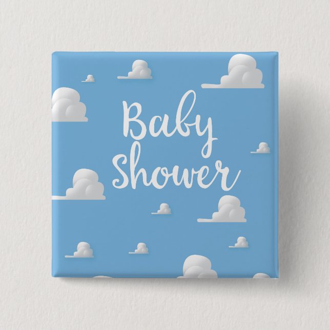 Baby Shower Puffy White Clouds Button (Front)