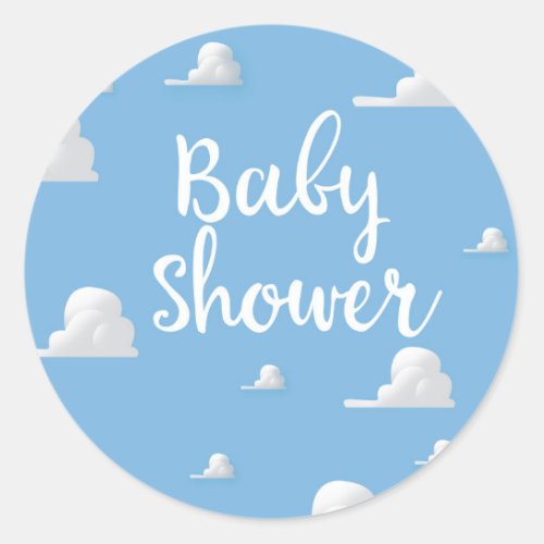 Baby Shower Puffy White Clouds Classic Round Sticker