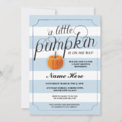 Baby Shower Pumpkin Blue Boy Stripe Harvest Invite