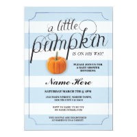 Baby Shower Pumpkin Blue Boy Stripe Harvest Invite