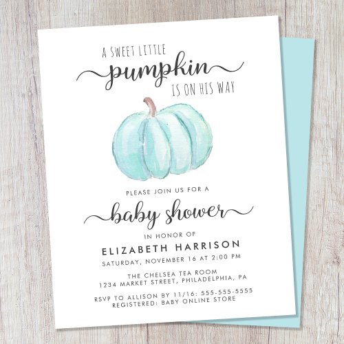 Baby Shower Pumpkin Blue Watercolor Invitation