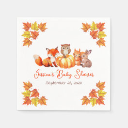 Baby Shower Pumpkin Cute Fox Autumn Leaves Animals Napkins