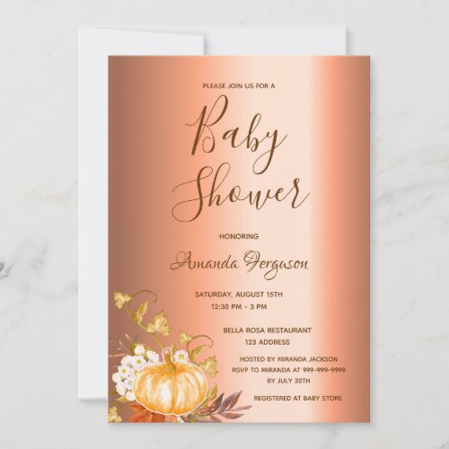 Baby Shower pumpkin fall copper script Invitation