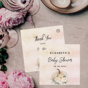 Baby shower pumpkin fall cream rose gold favor tags