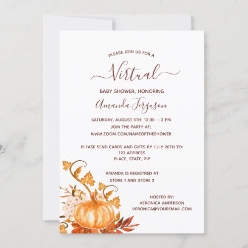 Baby Shower pumpkin fall golden country virtual Invitation