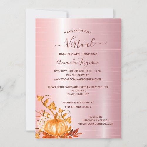 Baby Shower pumpkin fall rose gold country virtual Invitation