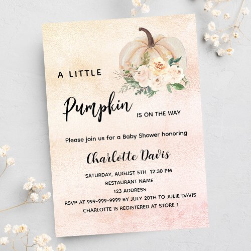 Baby Shower pumpkin flowers cream blush Invitation Postcard
