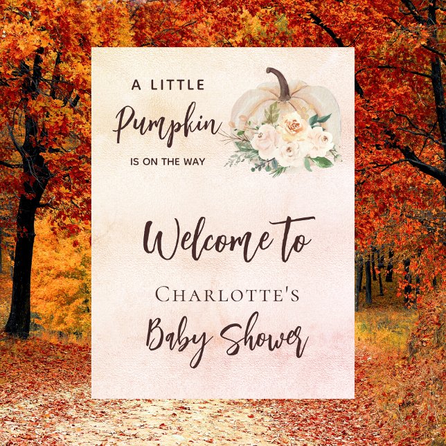Baby shower pumpkin on the way cream welcome poster (Creator Uploaded)