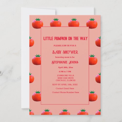 Baby Shower Pumpkin On The Way Fall Autumn Invitation