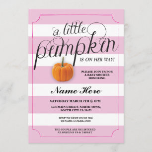 Baby Shower Pumpkin Pink Girl Harvest Invitation