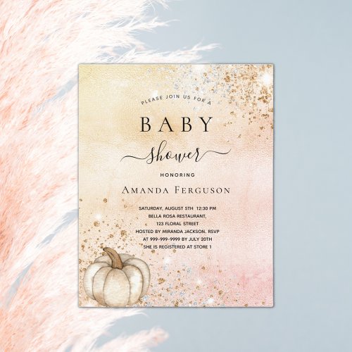 Baby shower pumpkin rose gold budget invitation flyer