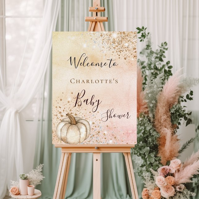 Baby shower pumpkin rose gold glitter fall welcome foam board (Creator Uploaded)