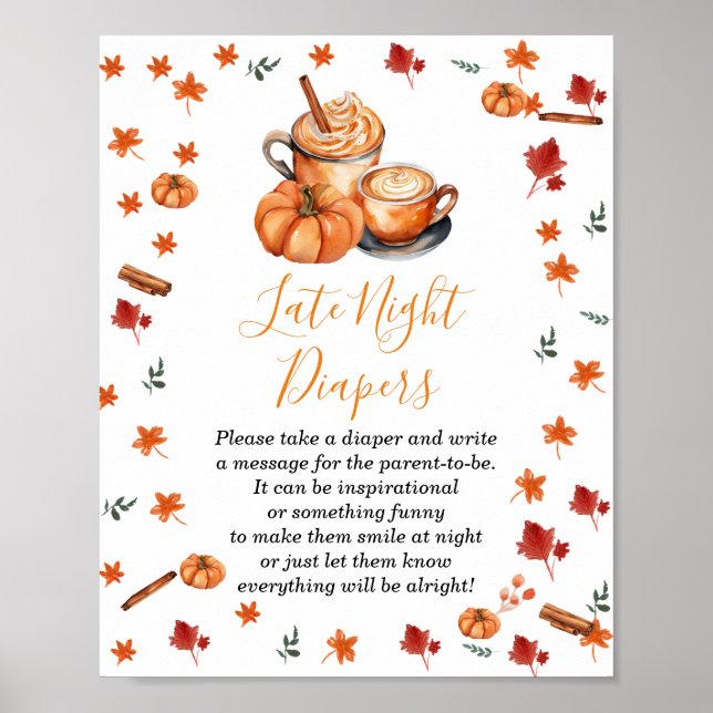 Baby Shower Pumpkin Spice Coffee Late Night Diaper Poster (Front)