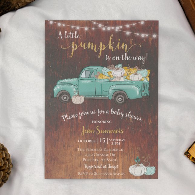 Baby Shower Pumpkin Truck Rustic Barn Wood Autumn Invitation (Creator Uploaded)