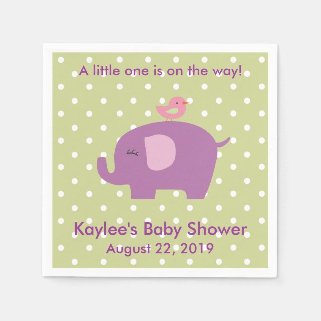 Baby Shower Purple Elephant Polka Dot Napkins (Front)