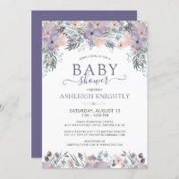 Baby Shower Purple Floral Boho Wildflower Invitation