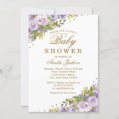 Baby Shower Purple Floral Watercolor Gold Invitation (Front)
