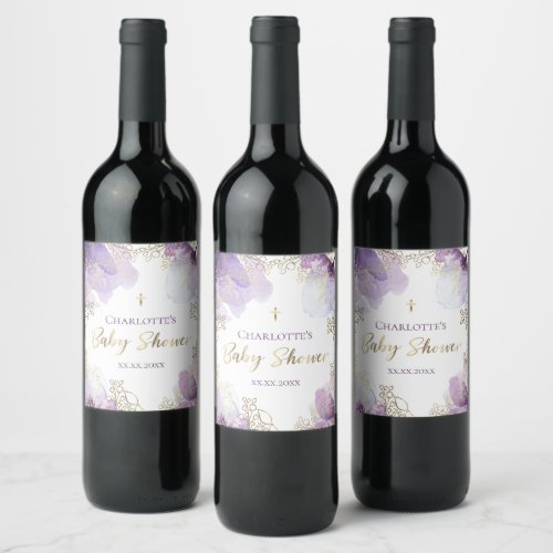 Baby Shower purple floral  Wine Label