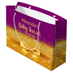 Baby shower purple gold bow girl baby large gift bag