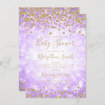 Baby Shower Purple Gold Glitter Winter Wonderland Invitation